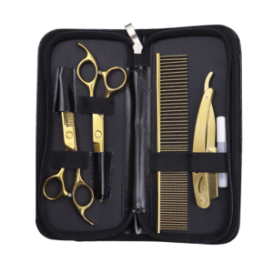 Barbers Holding Golden Hair Cutting Scissors