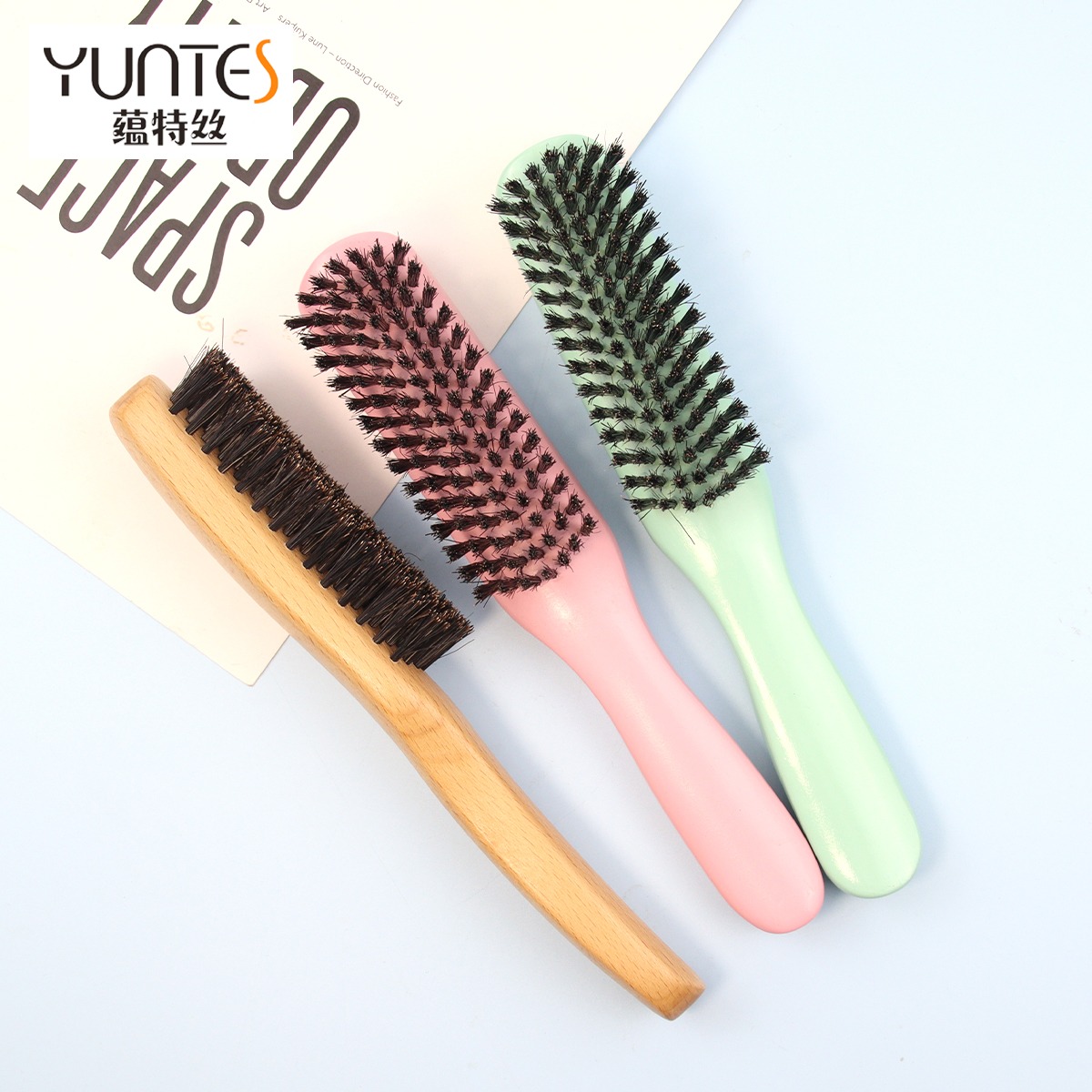YUNTESI 3 Color 23cm Wood Handle Boar Bristles Beard Brush