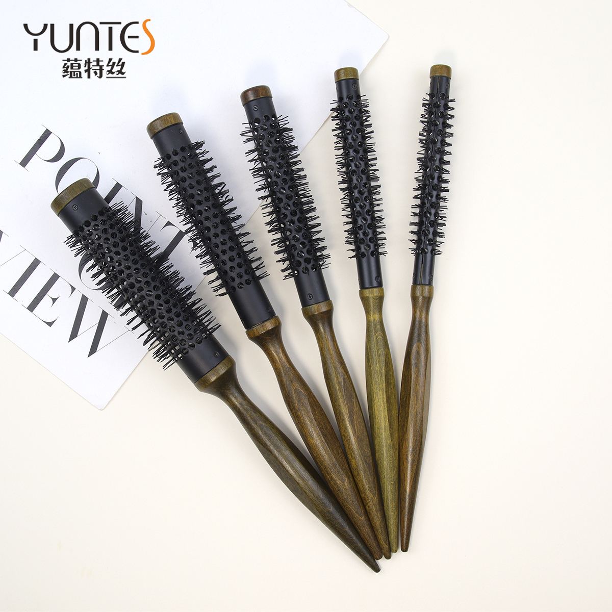 Wood Nylon Bristle Curling Round Roller Hair Brush