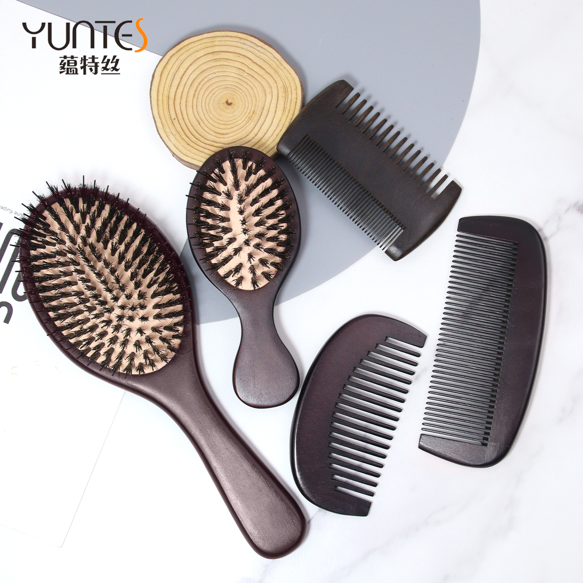 Custom LOGO Wood Hair Brush Comb Set丨YUNTESI
